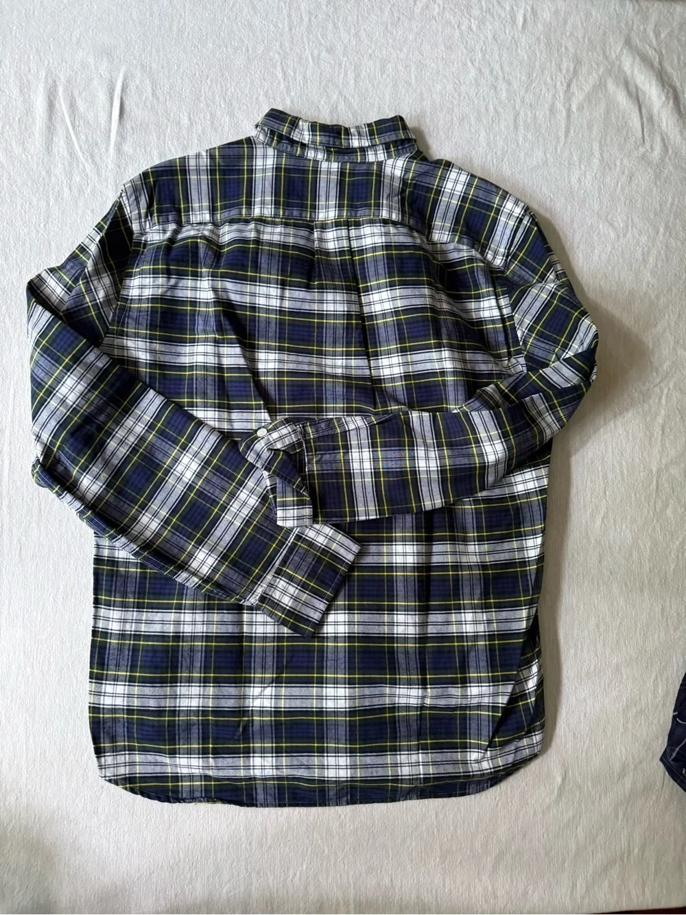 Men's Plaid Button-Down Shirt - Navy, White & Green size L